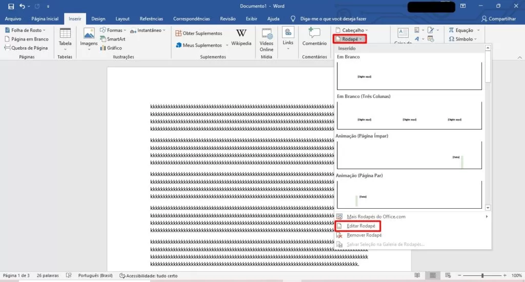 como numerar as paginas no word