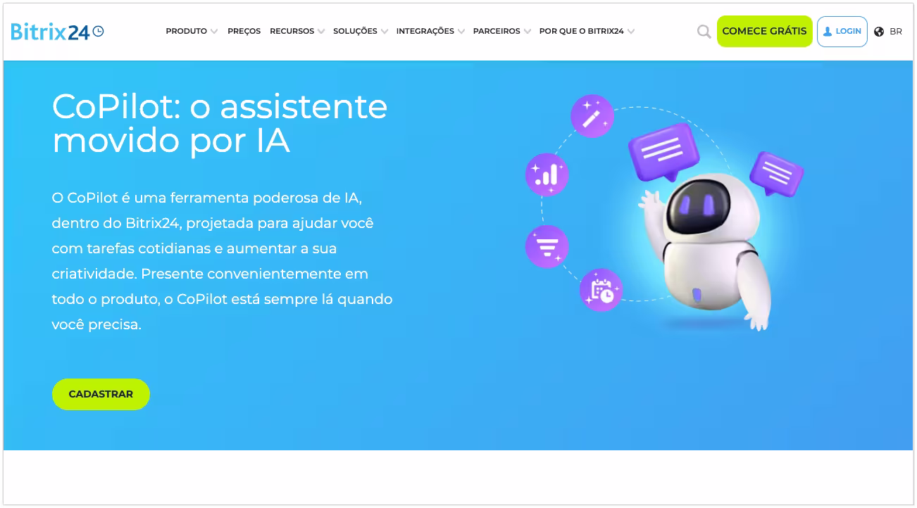 Bitrix24 é uma das ferramentas recomendadas para explorar a IA no mercado de trabalho.